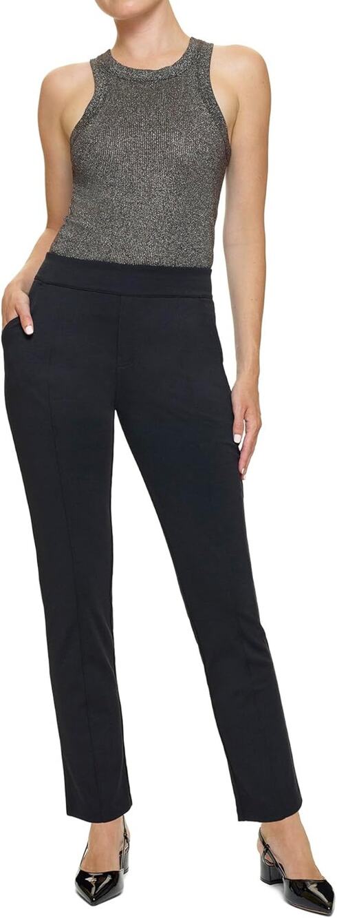 HUE Women Solid Black Stretch Casual Pull-on Ponte Trouser Leggings Size S